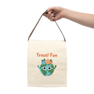 Travel Fun Lunch Bag with Strap - Eco-Friendly Canvas Tote Bag